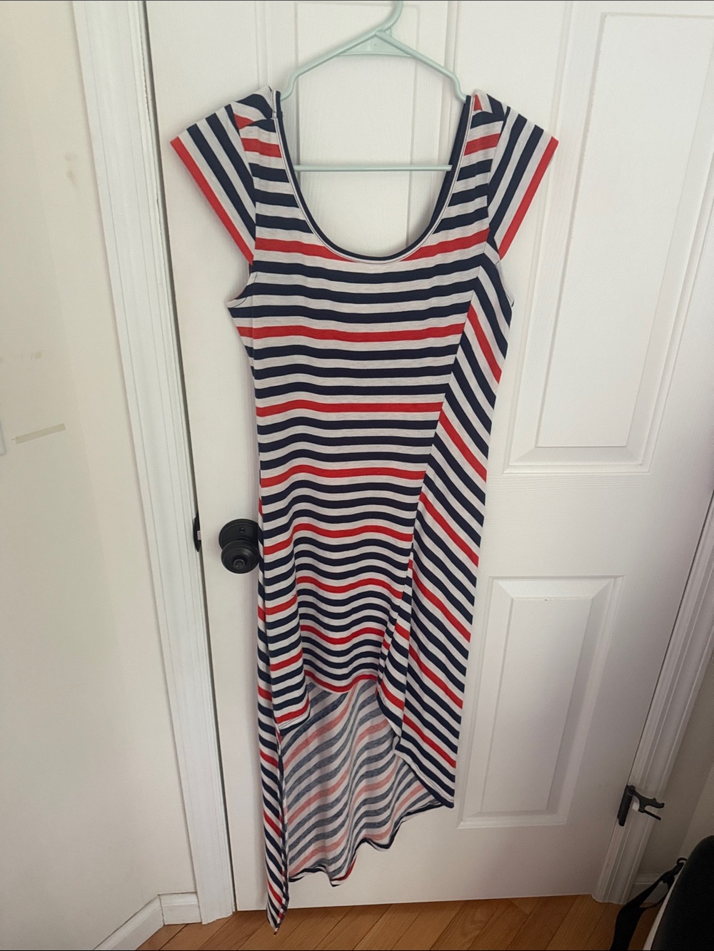 L'ATISTE Navy, White & Red Striped High-Low Dress